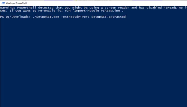 Giải nén driver IRST bằng lệnh PowerShell chuyên dụng để sửa lỗi không hiện ổ cứng khi cài win