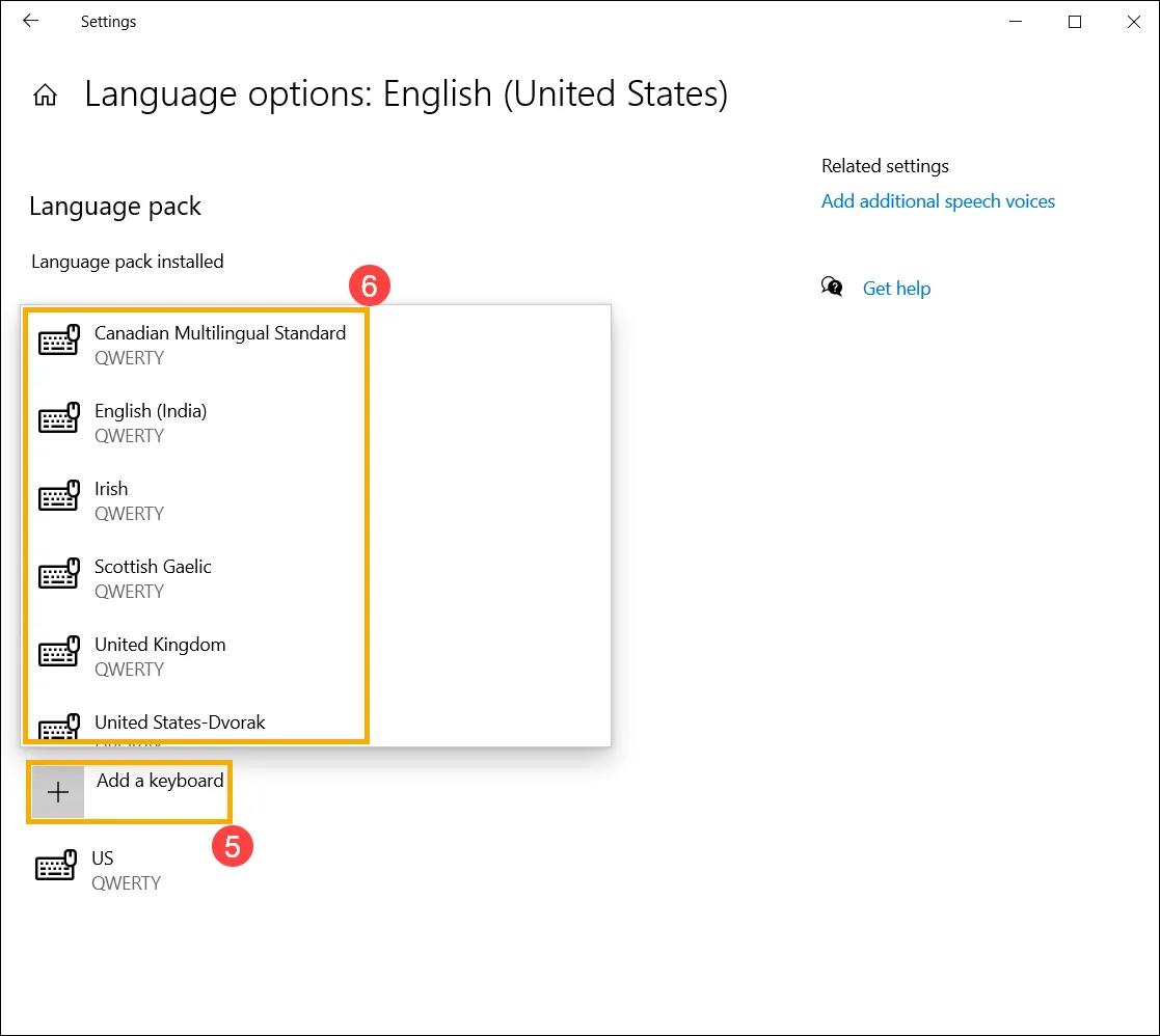 Nhấp Add a keyboard để chọn ngôn ngữ mới