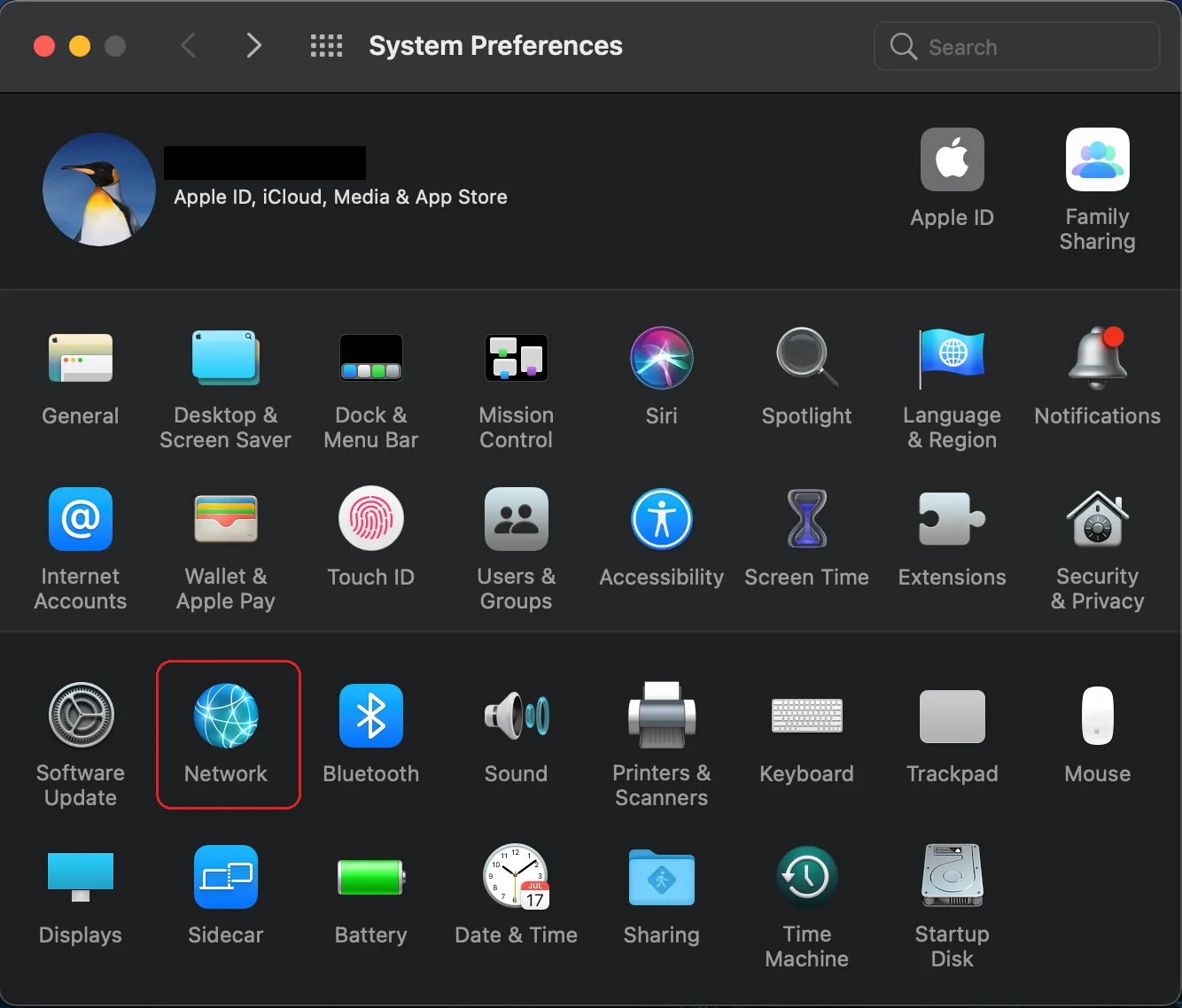 Mở tùy chọn Network trong System Preferences trên macOS để thiết lập mạng