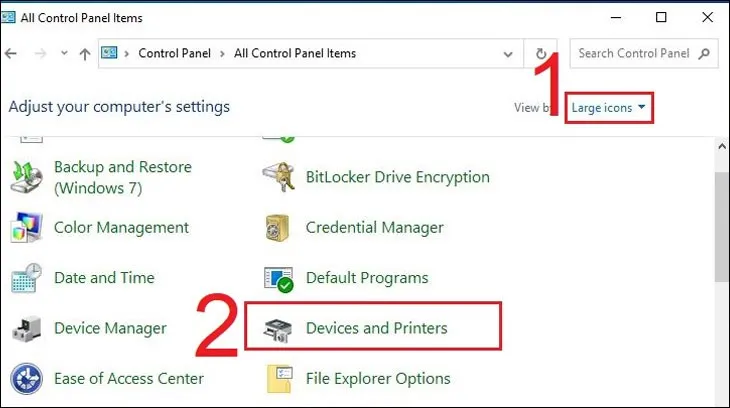 Mở cửa sổ Devices and Printers bằng lệnh control printers