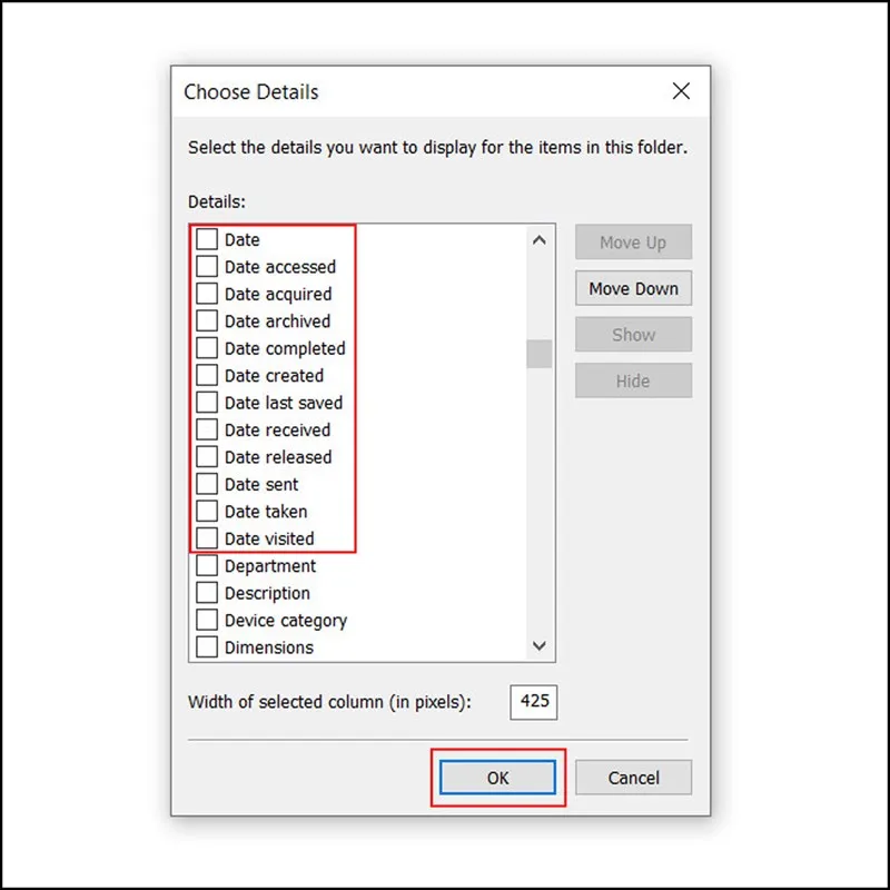 Tùy chọn Choose Details trong Windows