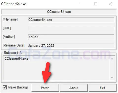Nhấn nút để bắt đầu thực hiện lệnh patch bản quyền