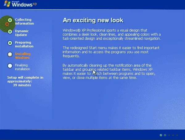 Giao diện cài đặt Windows XP phần đồ họa