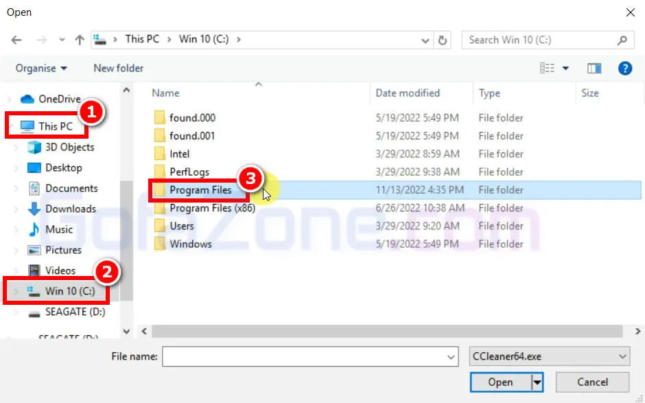 Tìm đường dẫn đến thư mục cài đặt gốc ở ổ C