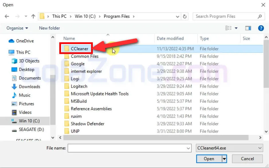 Chọn thư mục ứng dụng CCleaner