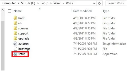 Chạy file setup.exe để bắt đầu quá trình cài đặt Win 7