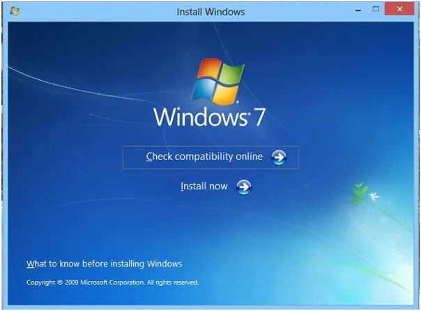 Chọn Install Now để khởi động trình cài đặt Windows 7 từ bộ nhớ đệm