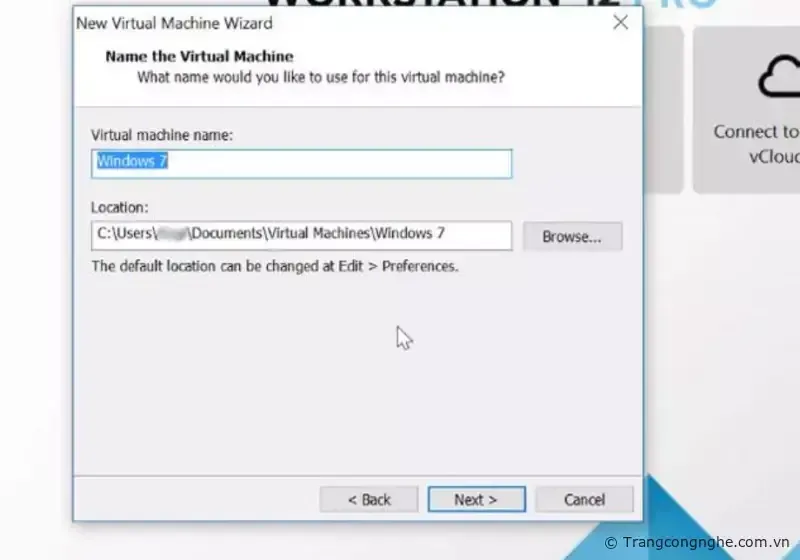 Chọn nơi lưu file máy ảo Windows 7.