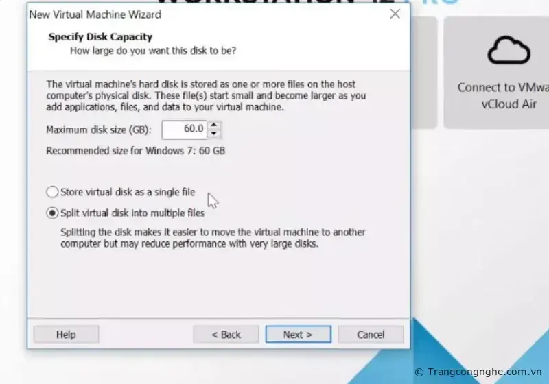 Phân bổ dung lượng ổ cứng cho Windown 7 ảo.