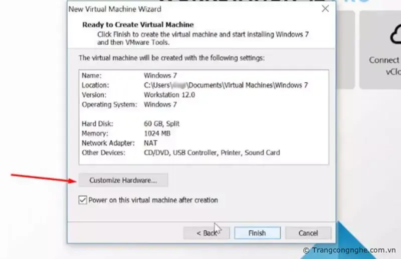 Bảng cài đặt thông số phần cứng tùy chỉnh.