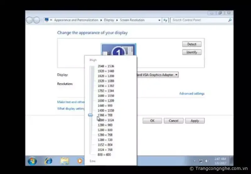 Điều chỉnh độ phân giải phù hợp sau khi cài Tools.