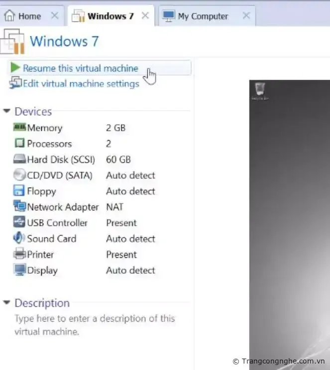 Tiếp tục phiên làm việc trên máy ảo.