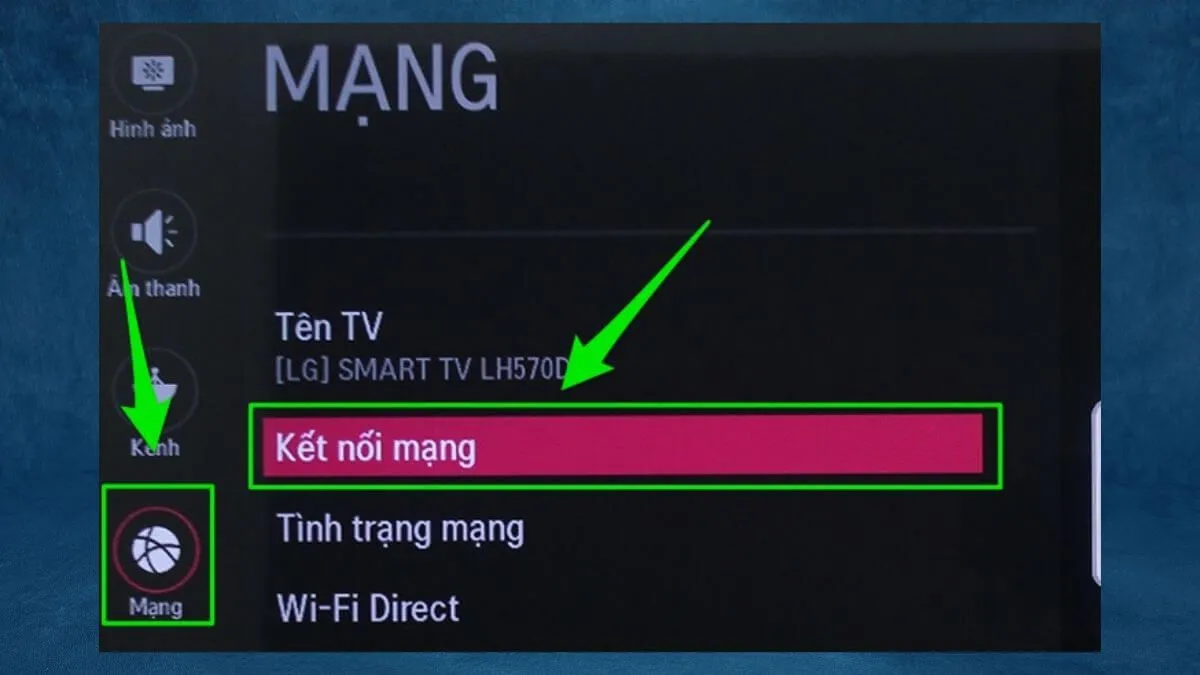 Giao diện cài đặt mạng trên tivi LG WebOS