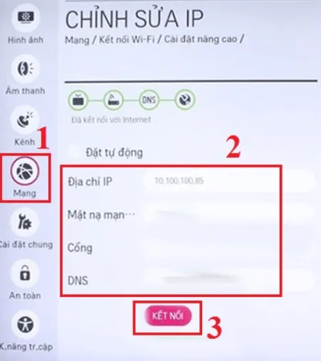 Cài đặt IP thủ công trên tivi LG