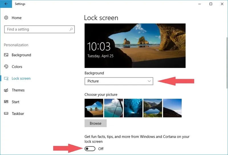 Giao diện cài đặt Lock screen để tắt thông tin giới thiệu trên màn hình khóa