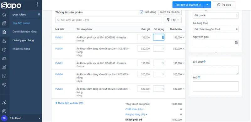 Phần mềm quản lý Sapo POS