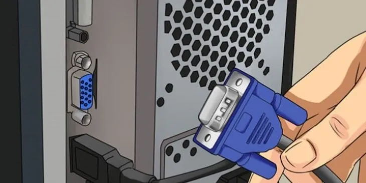 Cắm đầu dây VGA vào cổng VGA trên thùng PC