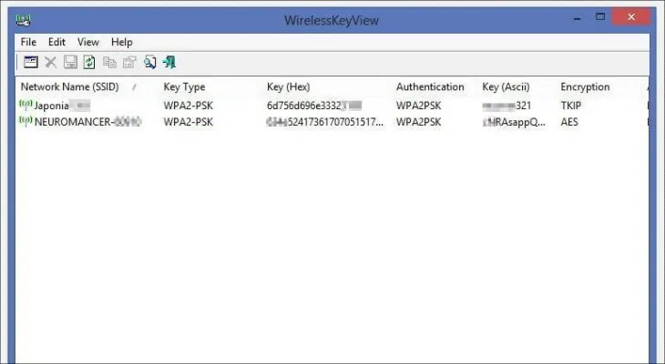 Giao diện WirelessKeyView
