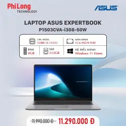 Laptop ASUS ExpertBook P1503CVA-i308-50W (Intel Core i3-1315U, RAM 8GB, SSD 512GB, VGA Intel UHD, Màn Hình 15.6inch FHD, Windows 11, Màu Xám)