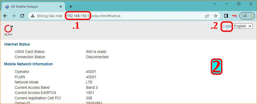 Giao diện đăng nhập quản trị bộ phát WiFi với username và password mặc định