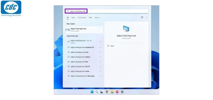 Tìm kiếm công cụ ClearType để sửa chữ máy tính bị nhòe