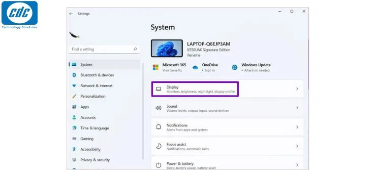 Vào mục Display để tùy chỉnh hiệu suất đồ họa