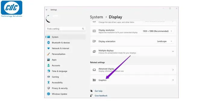 Tìm kiếm mục Related settings Graphics