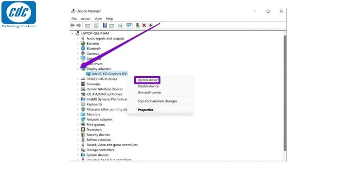 Cập nhật driver màn hình để sửa lỗi chữ máy tính bị nhòe