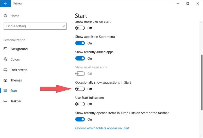 Cách tắt tùy chọn gợi ý ứng dụng trong Menu Start trên Windows 10