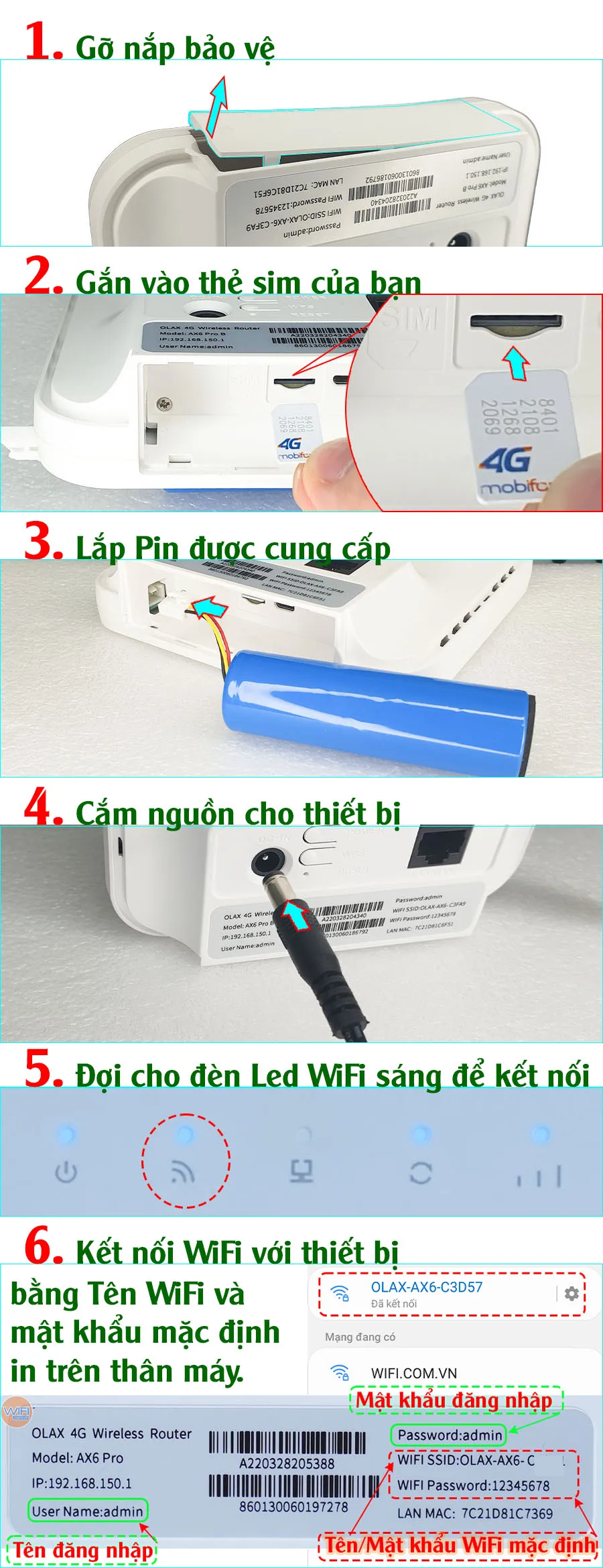 Thông tin đăng nhập mặc định được in trên nhãn thiết bị bộ phát WiFi