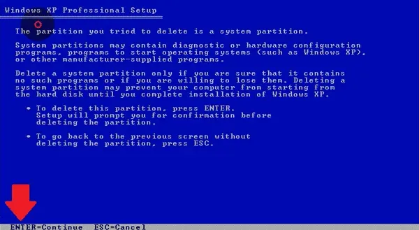 Xác nhận xóa phân vùng hệ thống cũ
