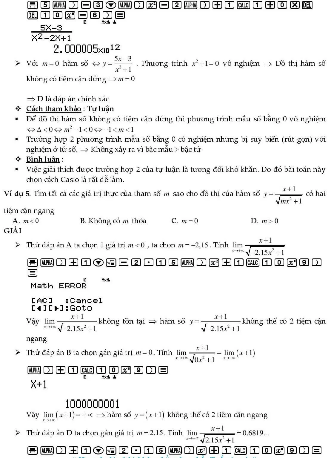 Thủ thuật bấm máy tính tìm tiệm cận đứng bằng cách xét giới hạn một bên