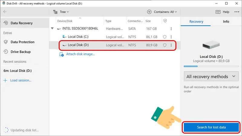 Chọn ổ đĩa cần quét khôi phục dữ liệu