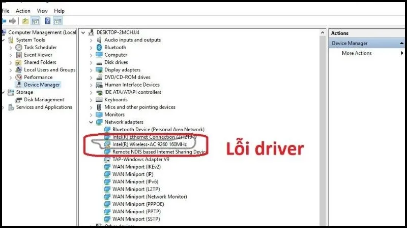 Driver card mạng bị lỗi trên Device Manager