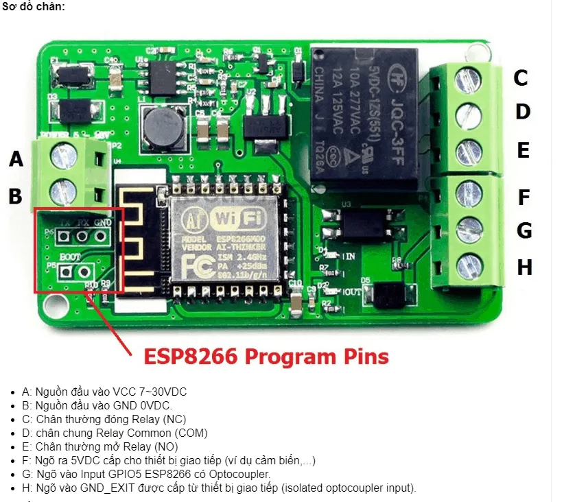 Mạch điều khiển wifi relay ESP8266 V12