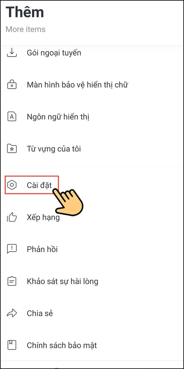 Lá»±a chá»n má»¥c Cài Ä‘áº·t.