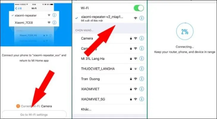Kết nối điện thoại với sóng WiFi do bộ kích sóng Xiaomi phát ra để đồng bộ dữ liệu