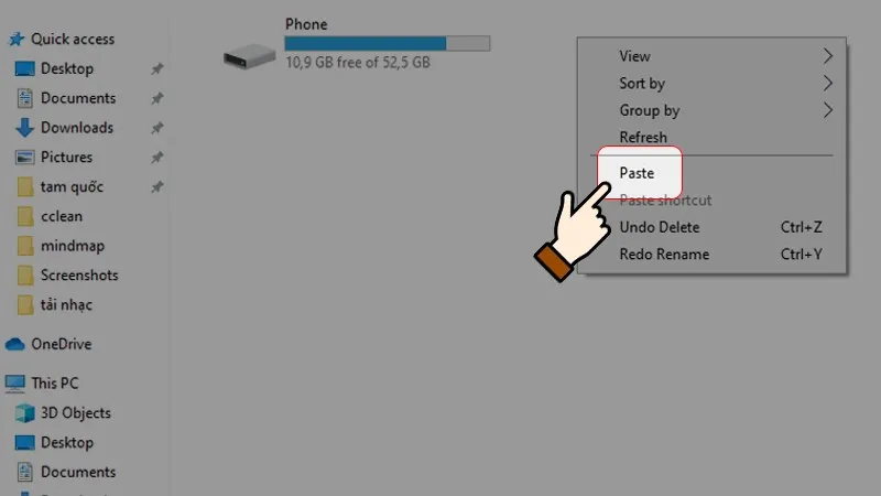 Nháº¥n chá» n chuá»™t pháº£i > Chá» n Dán (Paste)