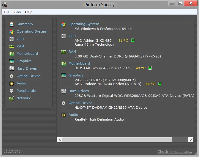 Speccy hiển thị thông tin mainboard