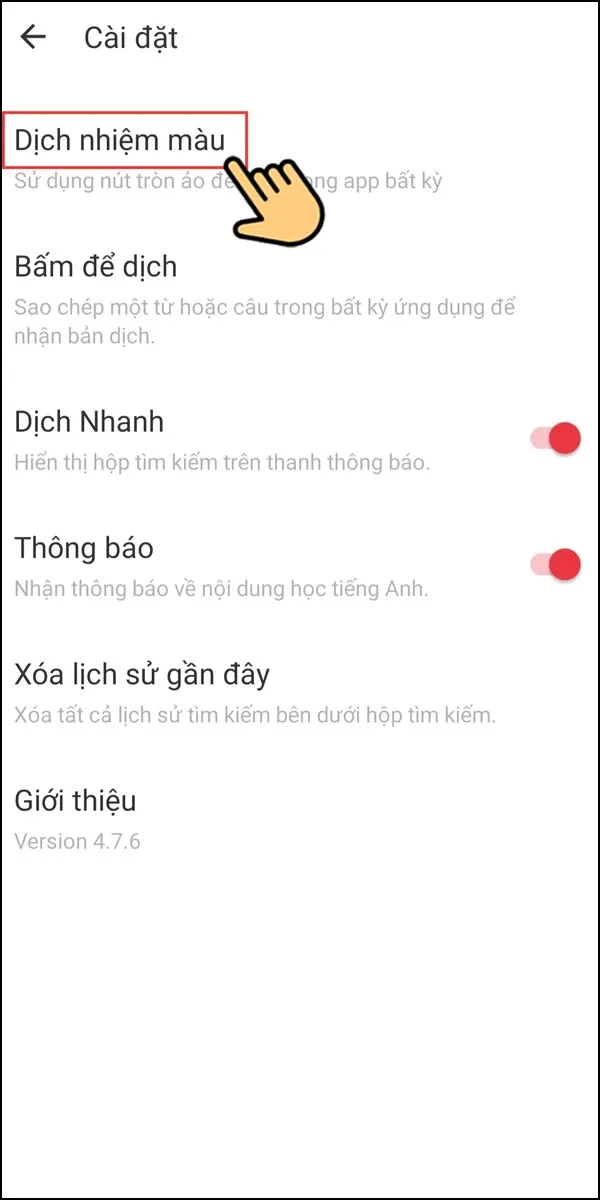 Lá»±a chá»n dá»‹ch nhiá»‡m màu Ä‘á»ƒ tiáº¿p tá»¥c cài Ä‘áº·t.