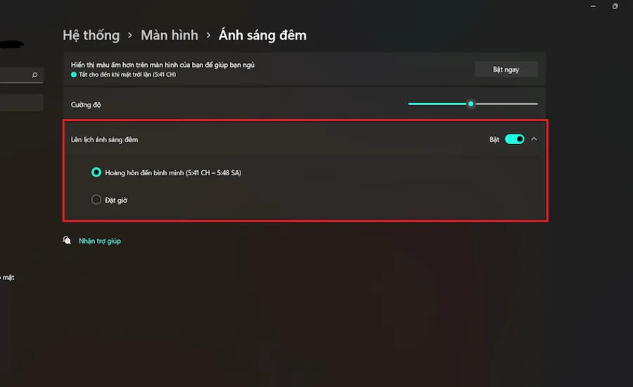 Tùy chọn lên lịch Night light