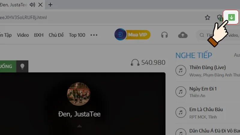 Nháº¥n chá» n biá»ƒu tÆ°á»£ng táº£i vá»  trên thanh tìm kiáº¿m cá»§a trình duyá»‡t