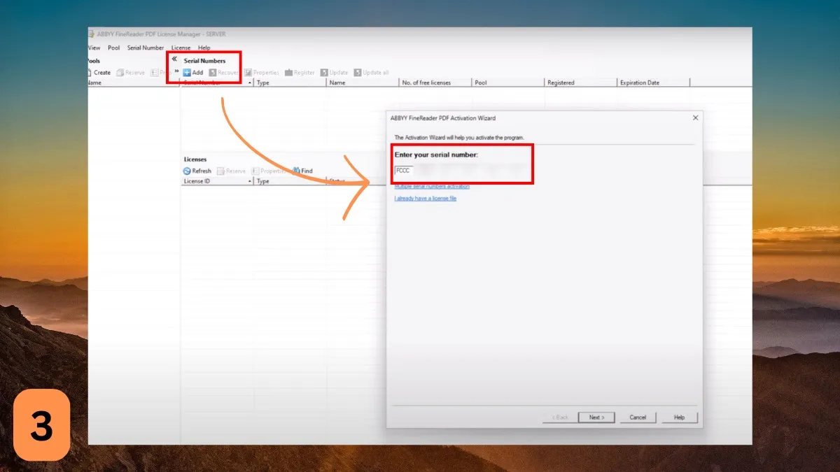 Màn hình kích hoạt ABBYY FineReader