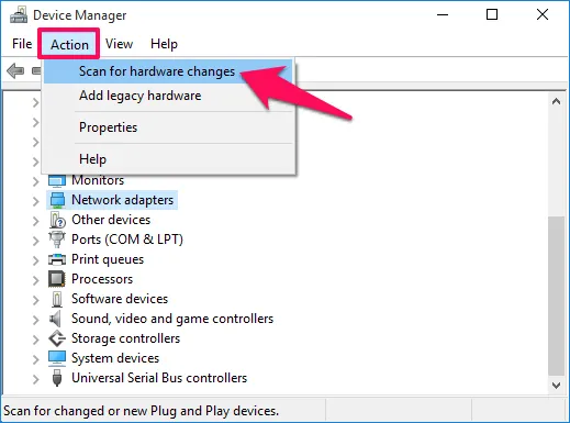 Quét lại phần cứng để Windows tự động nạp lại trình điều khiển