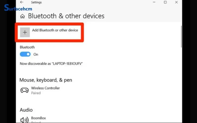 Chọn Add Bluetooth or other device trong Settings