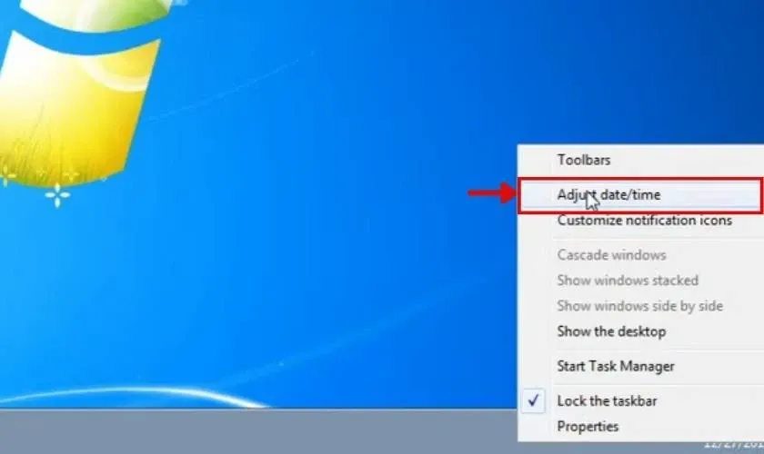 allintitle:cách chỉnh giờ trên win 7 - Truy cập menu Adjust Date Time