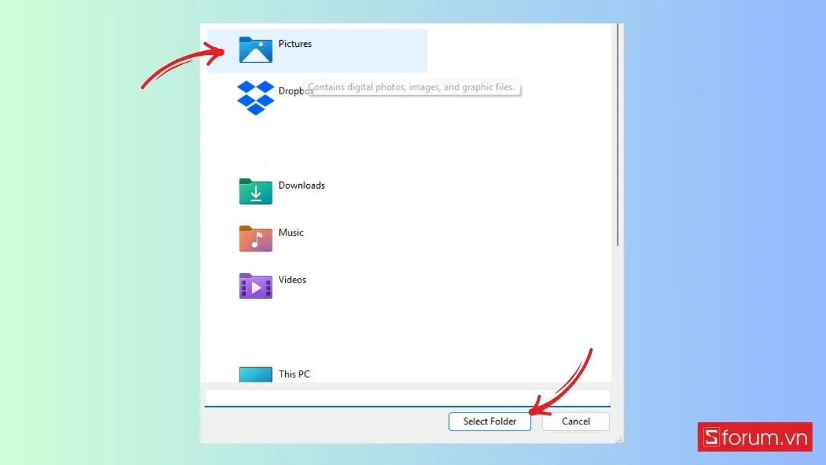 Hoàn tất thay đổi thư mục lưu ảnh chụp màn hình