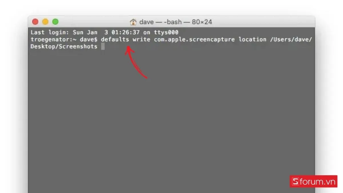 Nhập lệnh thay đổi vị trí lưu ảnh trong Terminal