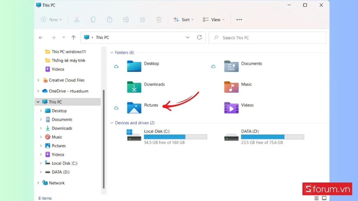 Truy cập thư mục Pictures chứa ảnh chụp màn hình