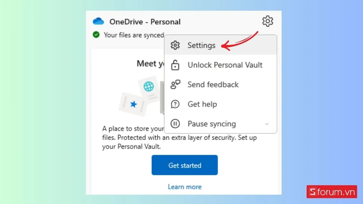 Mở menu Settings của OneDrive